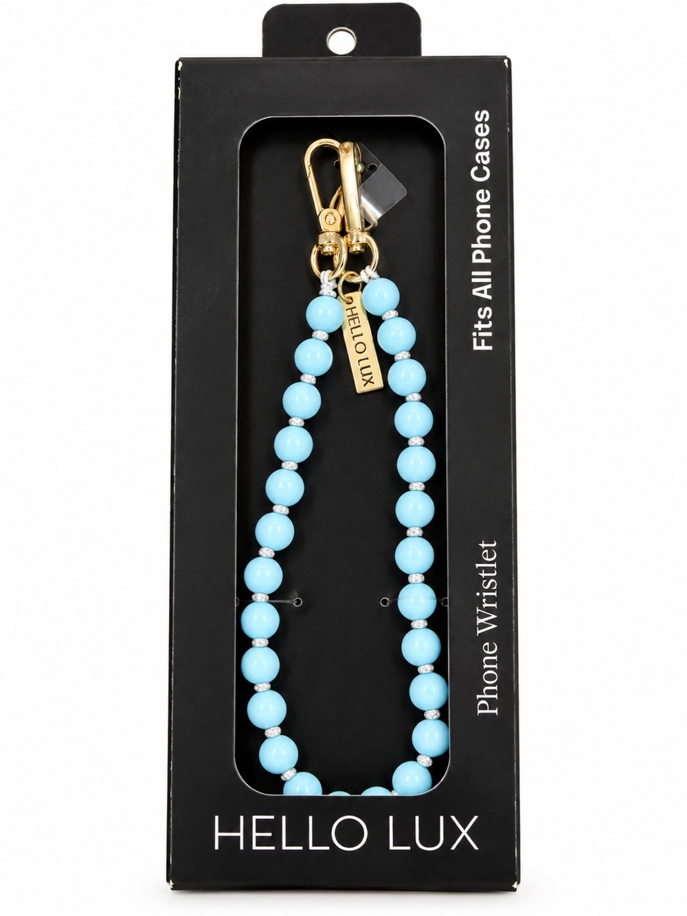 Hello Lux Light Blue Beaded Phone Wristlet with Gold Hardware